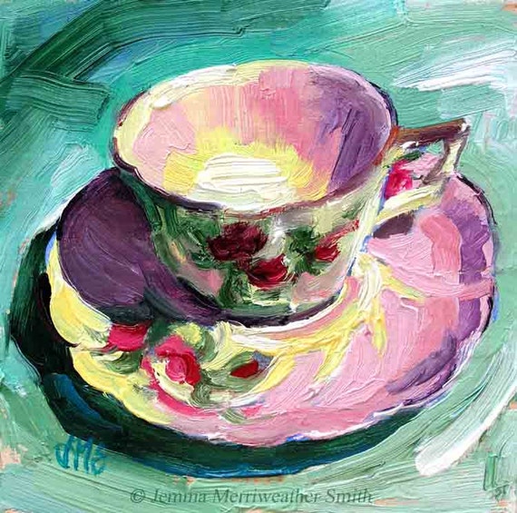 Rose Tea Cup PaintingTea Cup Art Print Tea Cup Art 8 by JemmasGems