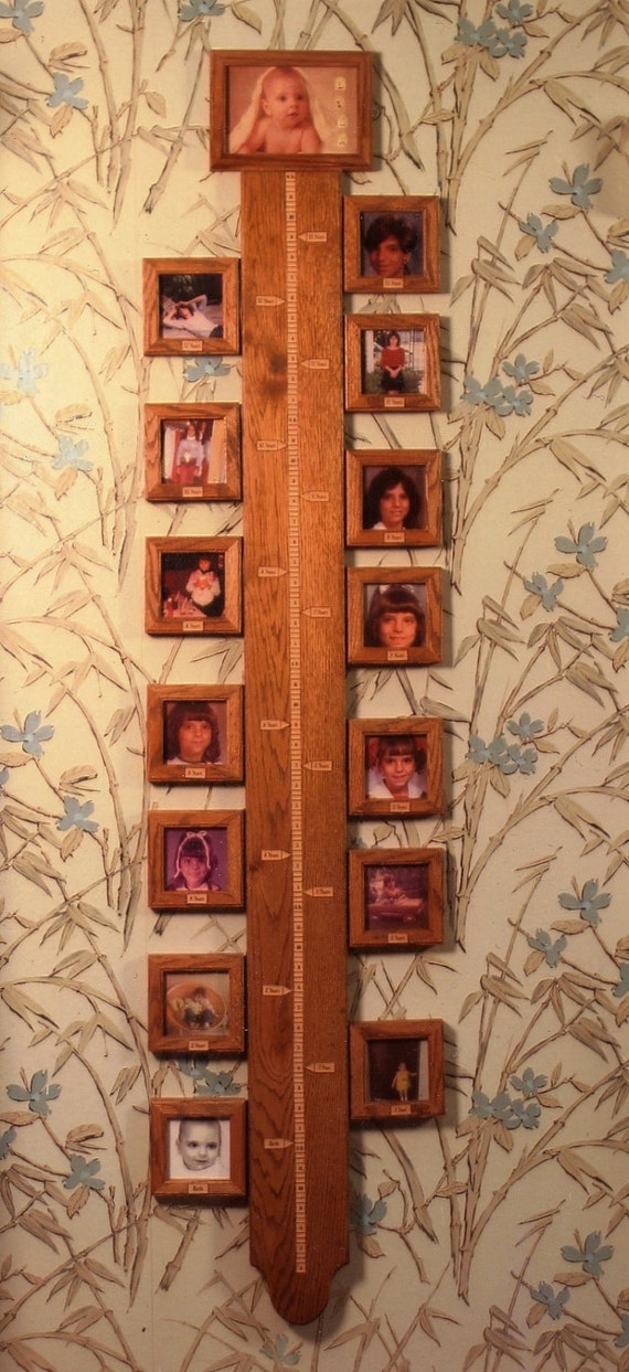 Solid Oak Growth Chart With Positional Picture Frames by babygc