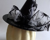 Witch Hat with Spiders Black paper mache Halloween Decor