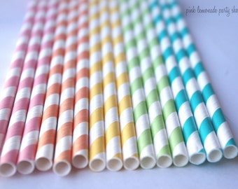 RaiNBoW Pack-PaSTeL CoLoRs- Stripes--Paper Straws--50ct with Free Printable diy Flags