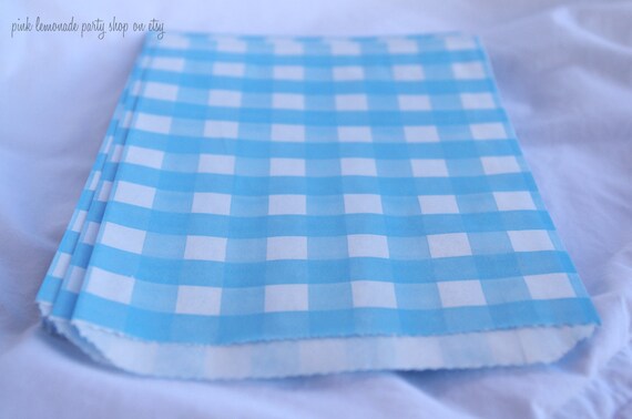 GiNGHaM FaVoR BaGs-- BLue--party favors--gifts--farm parties--picnics---weddings--showers--24ct Il_570xn