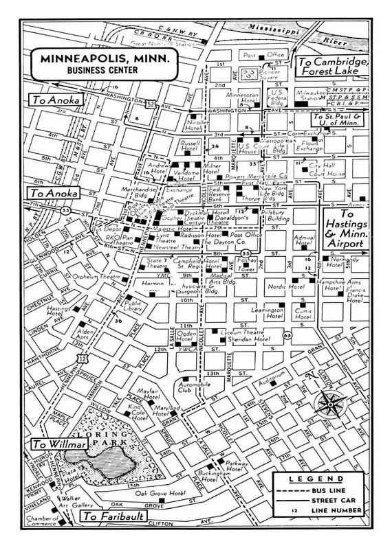 1949 Vintage Map of Downtown Minneapolis 11x17 by seashoreprints