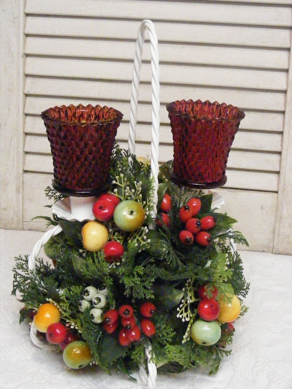 Ruby Red Votive Floral Arrangement 1960's
