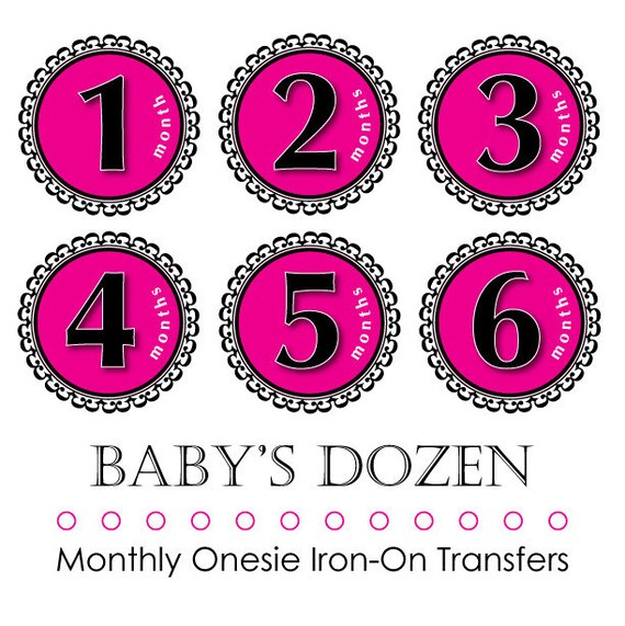 Monthly Onesie Iron On Transfers for Baby Girl Pink and