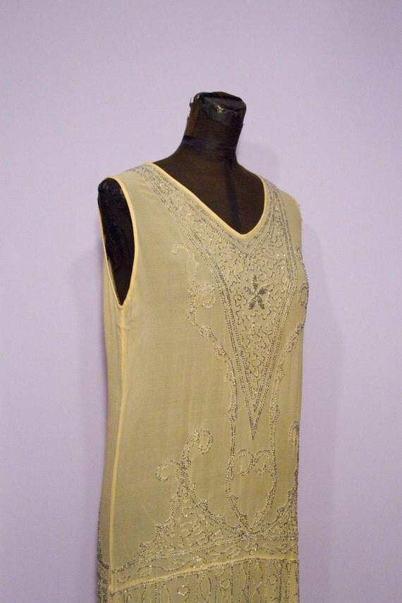 1920's Yellow Silk Beaded Flapper Dress by GarbOhVintage on Etsy