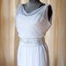 1960's White Silk Chiffon Wiggle Cocktail Dress with Beaded Belt by Carol Craig