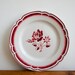 vintage french dessert plates, set of 4 french country garnet and white with flower motif