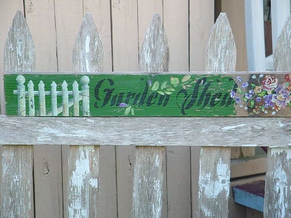 Vintage Picket Fence Garden Shed Stencil Sign Hand Painted