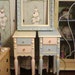 SALE Nightstands Vintage Roses Wallpaper Glass Knobs Pink and Blue Cottage Prairie Chic Furniture