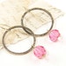 Silver Pink Earrings Sterling Silver Circle Hoop Rose Crystal Hammered Textured Metal Dangle Jewelry