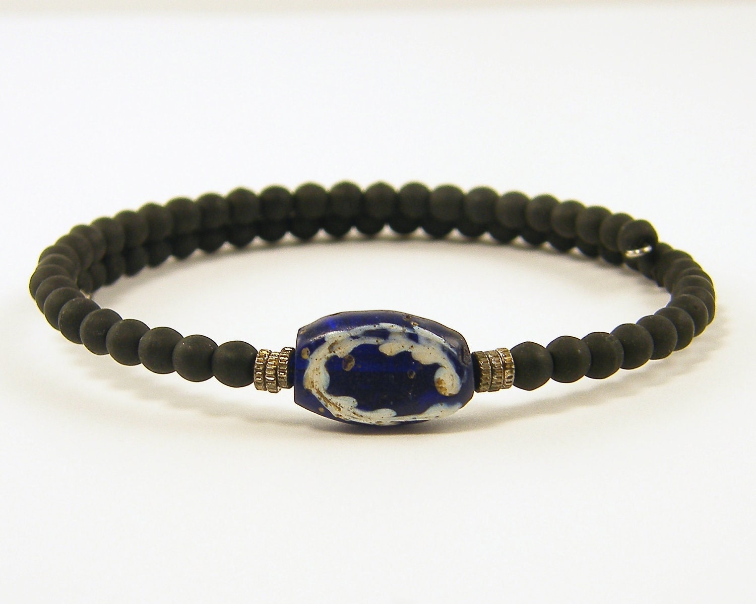 Mens Blue Black Bracelet Mens Ethnic Bracelet Trade Bead