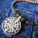 Sri Yantra mala style necklace with sparkling labradorite gemstones and sandalwood / yoga necklace