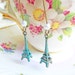 Patina Eiffel Tower Earrings Mint Green Patina Earrings Pearls and Kidney Loop Wire Dangling Earrings - Meet me by the Trocadero