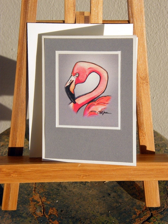 Pink Flamingo Notecard - on card stock with envelope