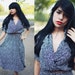 Vintage 1980s Navy Blue White Geometric Collar Day Dress