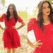 Vintage 1980s Bright Red Ruffles Lace Formal Prom Dress