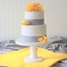 12 inch wedding cake stand in white - round cake stand for wedding cakes, tablescapes, dessert table, shown in grey gray and yellow