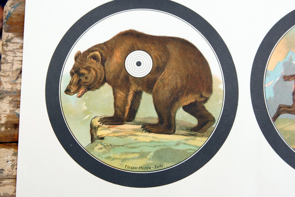 Lithographic Shooting Targets: Rabbit Bear Elk Deer