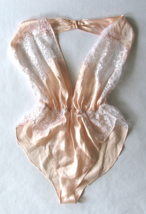 Vintage 1980s 1990s silk teddy camisole onesie halter style