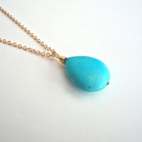 Turquoise Teardrop Necklace on Matte Gold by ASimpleKindOfFancy