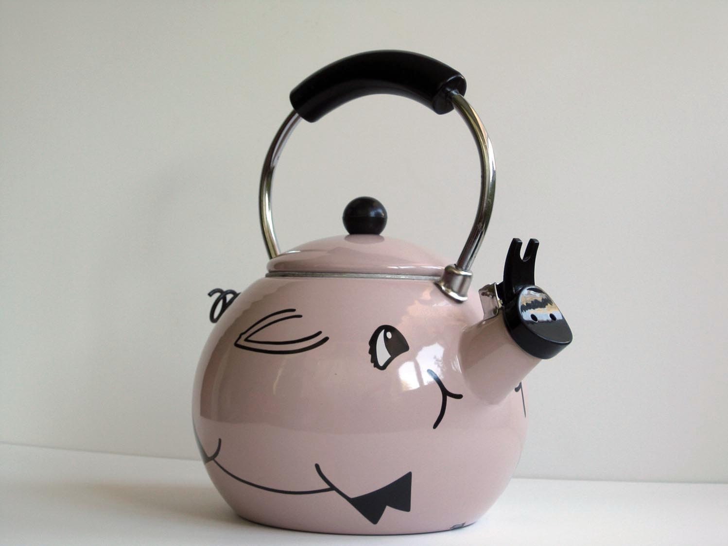 vintage teapot enamelware pink pig kitsch mid century