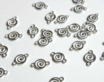 20 Round swirl shiny silver plated brass links 11x7mm 6797FD