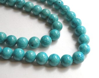 Riverstone beads in turquoise blue round gemstone 10mm full strand 9455GS