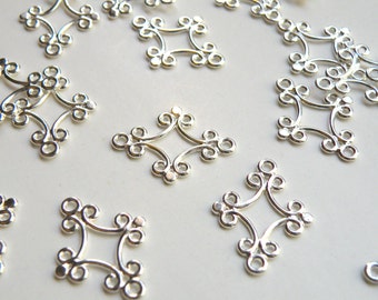 10 Fancy diamond connector links shiny silver plated brass earring component 24x18mm A4813FN