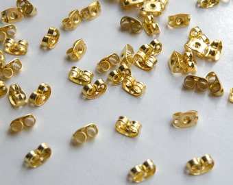 100 Butterfly Earnuts gold plated for post earring backs 5x3.5mm PE034Y-G