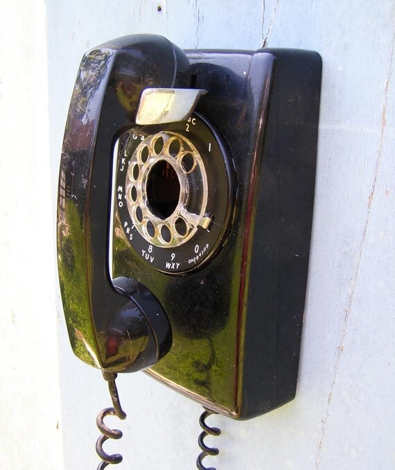 Vintage Black Wall Phone Upcycled into a Bird House 2