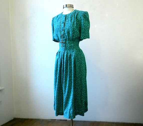 40s Style Day Dress / Aqua Green / Hourglass by ChronologieVintage