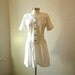 80s White Cotton Dress / Dropped Waist Turquoise Buttons / L XL