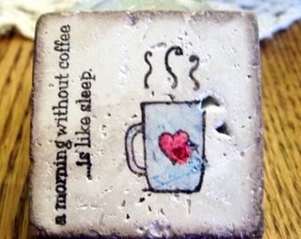 magnet , natural stone, tumbled tile - coffee