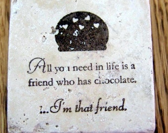 magnet, natural stone, tumbled tile - chocolate friend