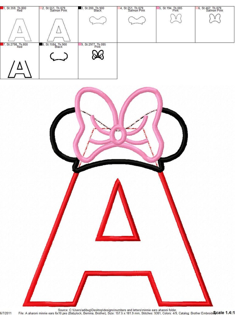 Letters With Minnie Mouse Ears Applique By Bowsandclothesdesign