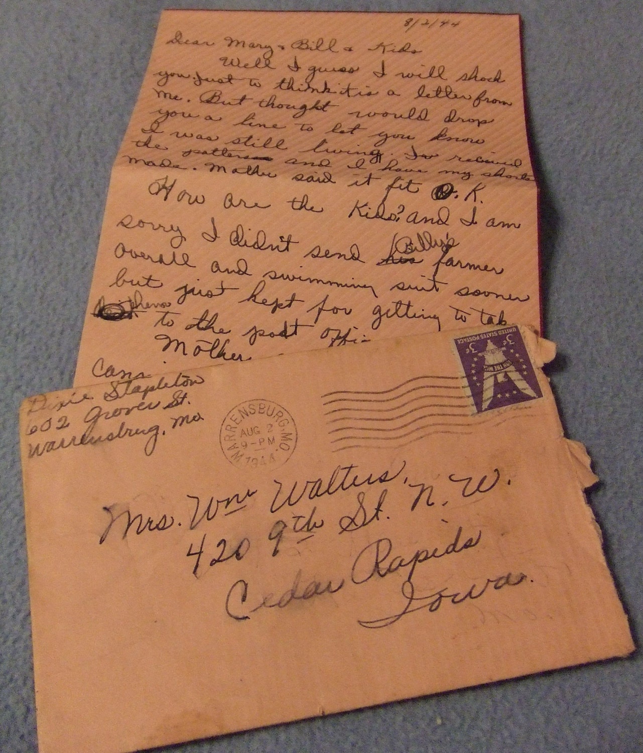 Letter Handwritten Vintage World War Ii Era Newsy Hoping To