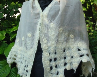 White Wrap Scarf nuno felt-The White Dove- handmade OOAK
