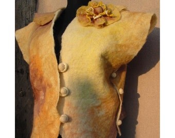 Fiber Art,Felt Jacket,Felt Clothing, Felt Bolero, Felt Vest Bolero-caramel, handmade, OOAK