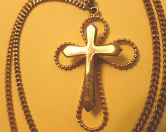 30% SALE, 3D Vintage Goldtone Cross, Two in One Cross Pendant, Gold Cross & Neck Chain, Openwork Cross Necklace
