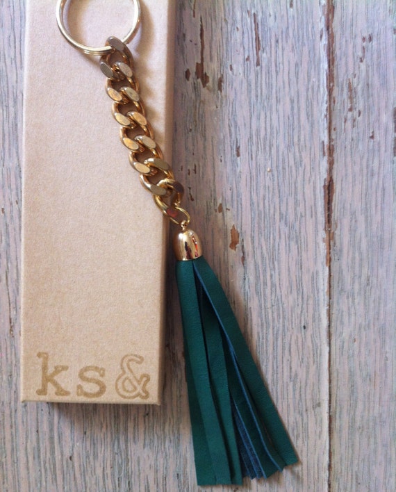 Emerald Green Leather Tassel Keychain