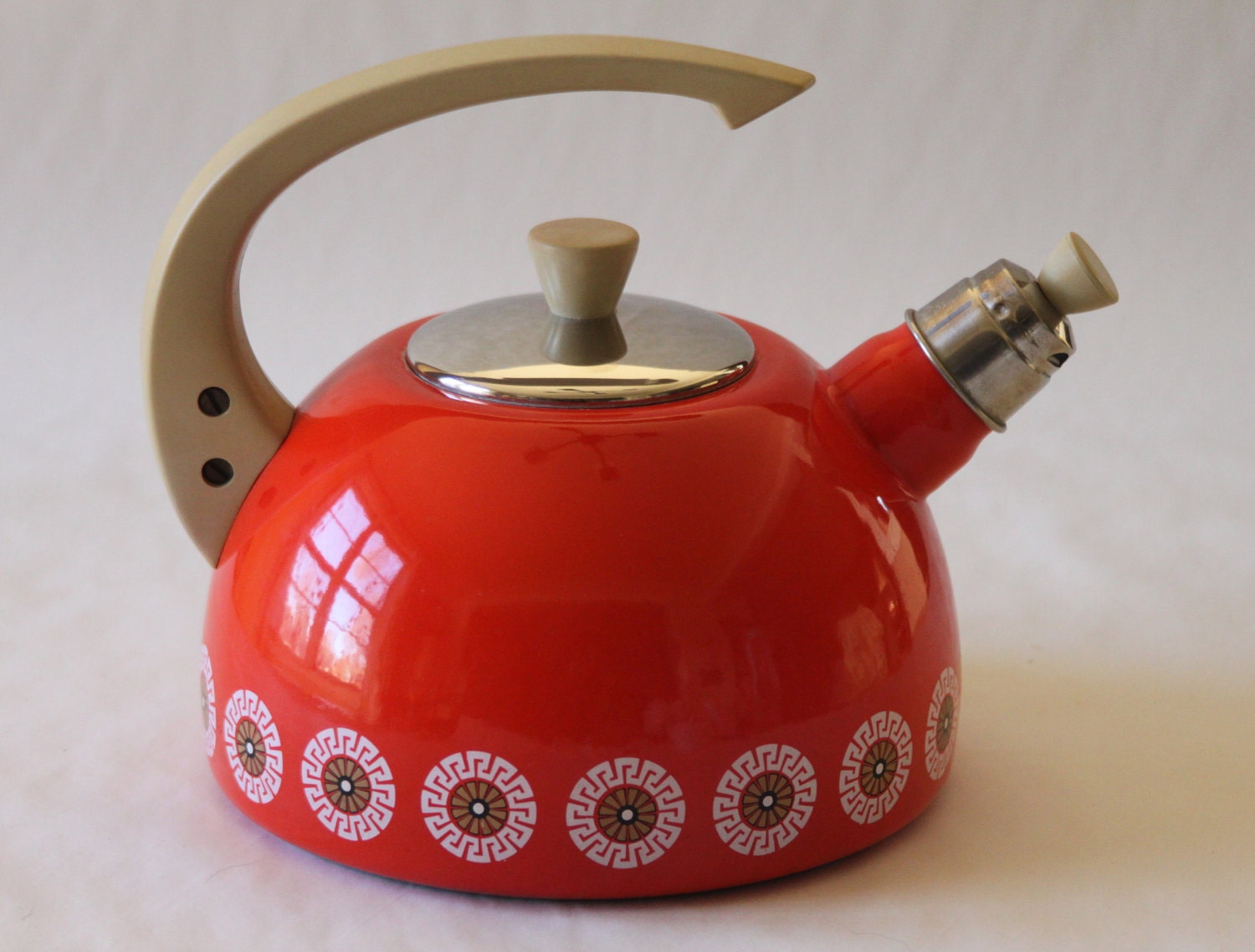 Vintage Tea Kettle Orange Retro Mod Whistling Kettle