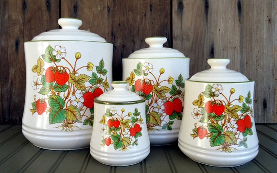 Vintage Strawberry Canister Set Japan Retro Ceramic Set 