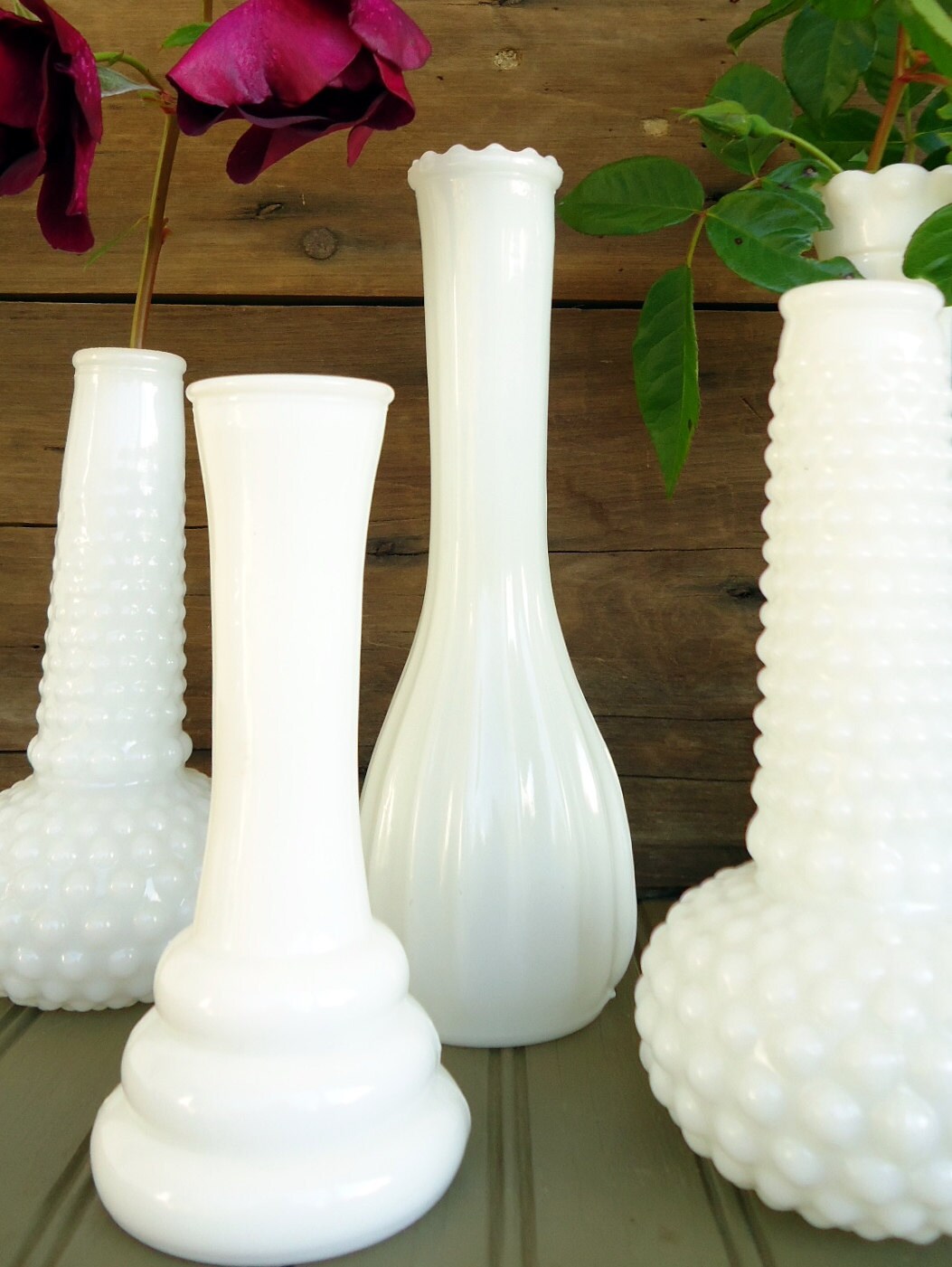 Vintage Milk Glass Vases White Flower Bud Set Collection
