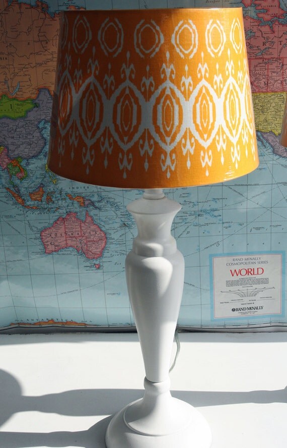 2 Small Vintage White Bedside Lamps with Yellow Shades By Foo