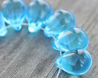 10x14mm Aqua Blue czech Glass Teardrops, czech drop beads, Blue Briolettes - 6Pc - 2021