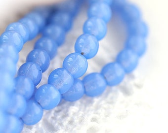 Periwinkle Blue czech glass beads round spacers, druk- 4mm - 100Pc - 0301