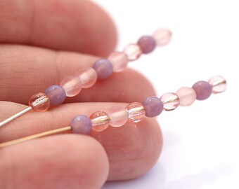 Czech glass bead mix in pink and violet - round spacers, druk, small - 4mm - approx.100Pc - 305