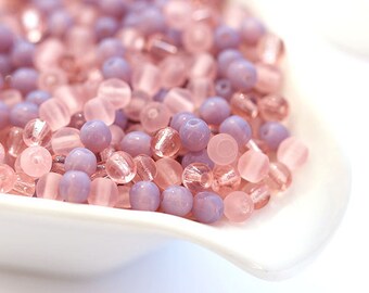 Purple Pink bead mix - czech glass round spacers, druk, small round beads - 4mm - approx.100Pc - 0305