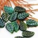 Czech glass leaves - forest green mix color beads - pressed leaf - woodland - 14x9mm - 12Pc - 0405