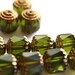 8mm Olivine beads, Cathedral czech glass beads, Olive green with gold ends - 15Pc - 2110